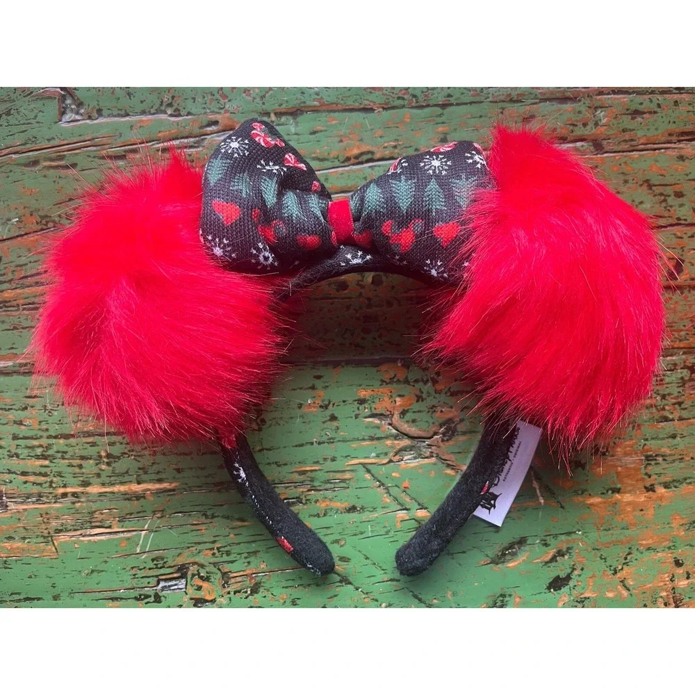 Disney Parks Holiday Christmas‎ Pom Pom Minnie Mouse Ears Headband Set Of 2